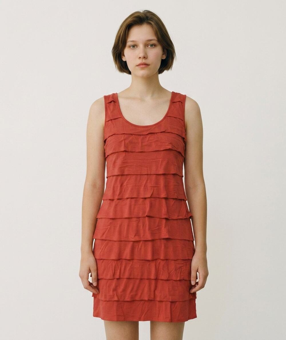 Calvin Klein Red Tiered T-Shirt Dress 12 Sleeveless Stretch Desk to Dinner